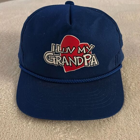 Vintage I Luv My‎ Grandpa Blue Trucker Snapback Hat Made In USA - Picture 1 of 4
